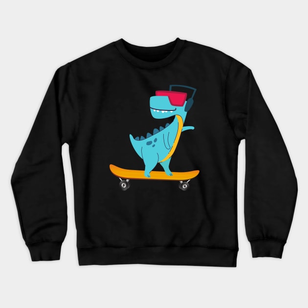 Skater Dino T-Rex Children Gift Crewneck Sweatshirt by Foxxy Merch